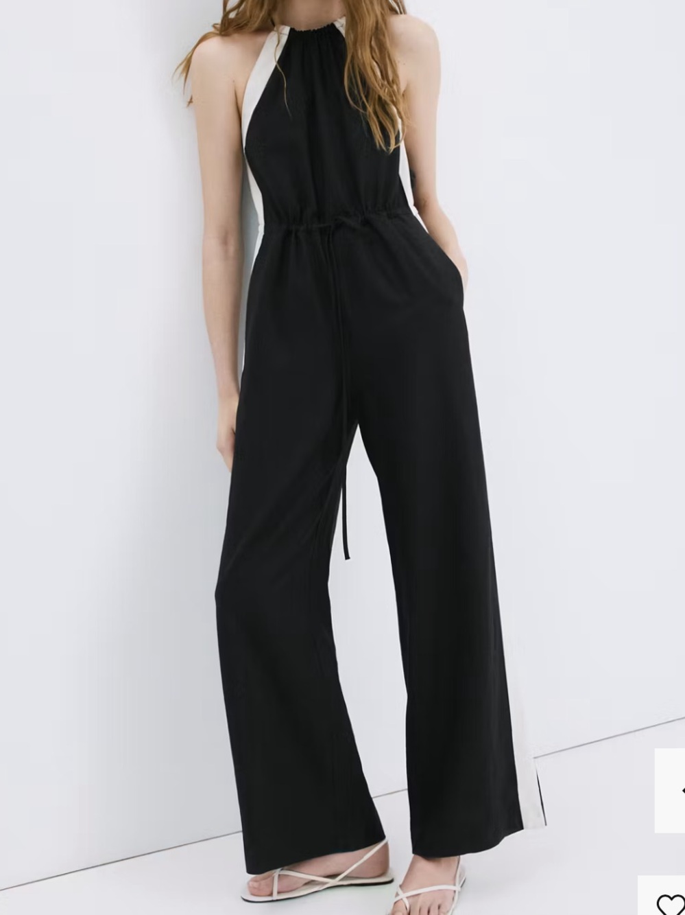 Mango Black and white LINEN HALTER JUMPSUIT WITH CONTRASTING STRIPE 7157